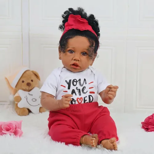 Miniatura 7 de KSBD Realistic Reborn Baby Doll Niña Negra – Muñeca Recién Nacida Afroamericana Realista de 20 Pulgadas con Cuerpo Suave Conjunto de Regalo