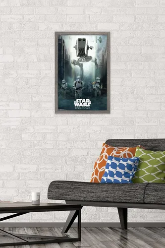 Miniatura 2 de Trends International Star Wars: Rogue One - Póster de pared de asedio, 14.725 x 22.375 pulgadas, versión enmarcada de madera de granero