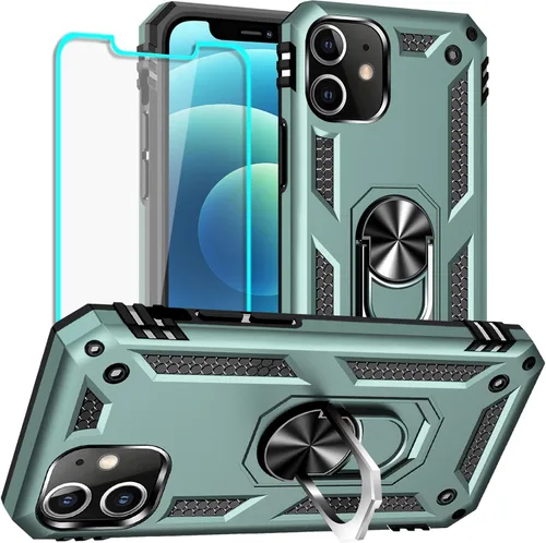 Miniatura 13 de Yiakeng Funda para iPhone 12 Mini: Funda para iPhone 12 Mini con protector de pantalla HD, fundas protectoras de grado militar con anillo para Verde