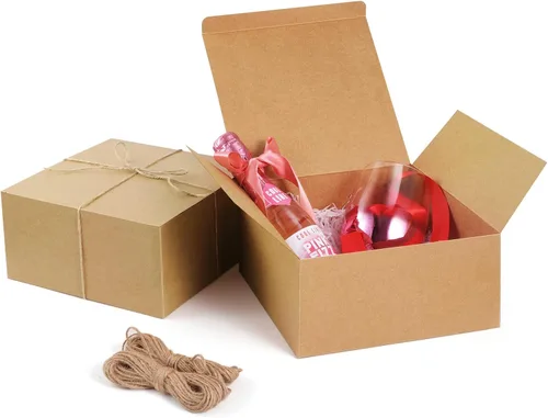 ValBox Cajas de regalo de 8 x 8 x 4 pulgadas, 12 cajas de regalo de papel marrón con tapas para regalos, regalo de boda, caja de propuesta de dama