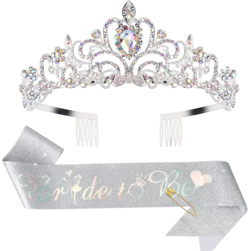 Miniatura 15 de Kit de corona de novia y corona de novia, decoraciones de CIEHER para despedida de soltera, oro rosa, corona de princesa para mujeres y niñas