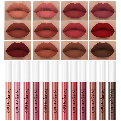 Miniatura 19 de QiBest 7 piezas de lápiz labial líquido mate y 1 pieza de set de maquillaje para labios voluminizadores, set de maquillaje de labios pigmentado