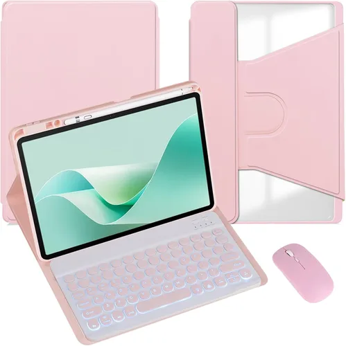 Miniatura 16 de Funda para tableta Samsung Galaxy Tab A8 de 10.5 pulgadas, teclado redondo inalámbrico desmontable Bluetooth, cubierta trasera transparente