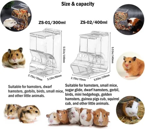 Miniatura 5 de Comedero para hámsters, dispensador automático de animales pequeños, acrílico transparente, recipiente de almacenamiento de alimentos para mascotas