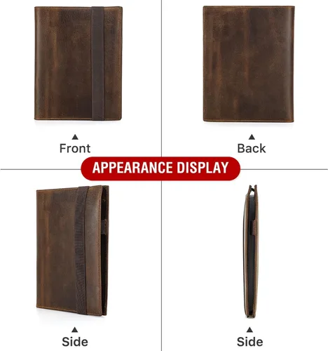 Miniatura 8 de Top Grain Leather - Padfolio de 8.3 pulgadas para hombres y mujeres, diseño vintage hecho a mano, organizador multifuncional de cartera de negocios