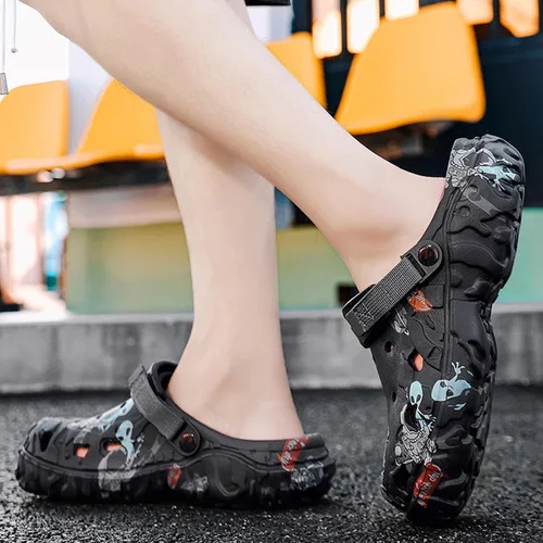 Miniatura 5 de SECHRITE Zuecos para hombre deportivos al aire libre, antideslizantes, con amortiguación, para playa, sandalias de casa con correa trasera ajustable