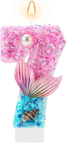 AKURIEEY Vela de Sirena de 7º Cumpleaños Rosa Azul Números 7 Vela para Niñas Decoración de Pastel Decoraciones de Cupcakes Decoración de Fiesta