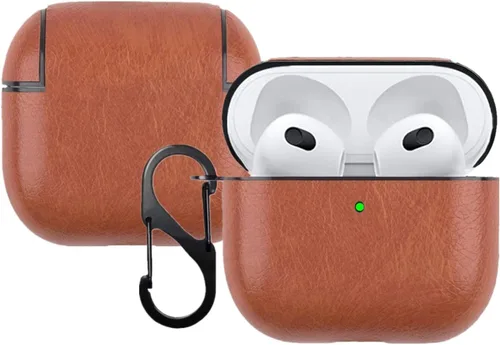 Miniatura 8 de Funda de cuero compatible con AirPods de 3ª generación, totalmente envuelto, portátil, a prueba de golpes, llavero para Apple 3, carga para mujeres
