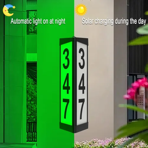 Miniatura 4 de Placa solar de dirección de 3 lados, números de casa iluminados para exteriores, control remoto RGBW impermeable que cambia de color, letrero