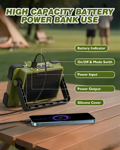 Miniatura 7 de Luz de Trabajo Solar Recargable de 120W, Luz de Inundación Portátil con Soporte, Luz de Trabajo LED de 144 LEDs 10000LM con 4 Modos, Luz de Trabajo