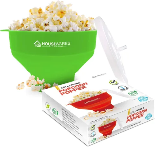 Miniatura 15 de Bol de silicona plegable, para microondas, con aire caliente para palomitas de maíz, con tapa y asas. Rojo