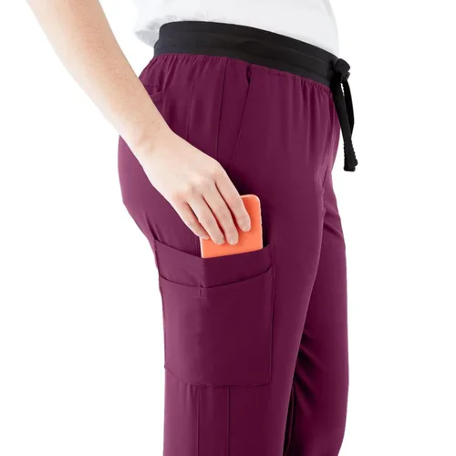 Miniatura 25 de ave. Varick - Pantalón médico de tiro medio para mujer, pierna recta, seis bolsillos, color azul caribeño, talla S