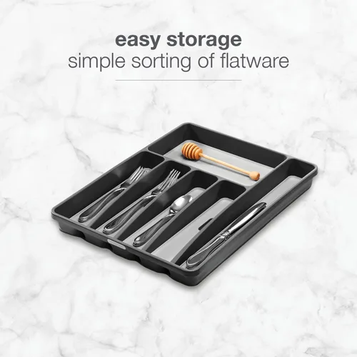 Miniatura 5 de madesmart Bandeja clásica grande para cubiertos, granito, colección clásica, 6 compartimentos, organizador de cajones de cocina, forro de agarre