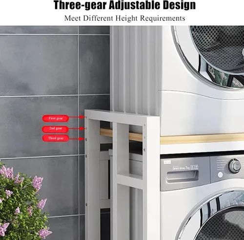 Miniatura 5 de Estante grueso para lavadora con estante ajustable, estante de almacenamiento apilable que ahorra espacio, soporte apilable para lavadora y secadora
