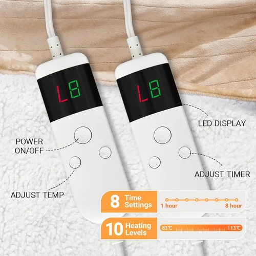 Miniatura 4 de Manta térmica eléctrica de 50 x 60 pulgadas, manta eléctrica de franela suave y sherpa con 10 niveles de calefacción, se apaga automáticamente