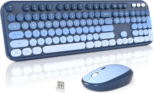 MOFII Combo de teclado y mouse inalámbricos, lindo teclado de tamaño completo y mouse inalámbrico, juego de teclado retro de 2.4 GHz para