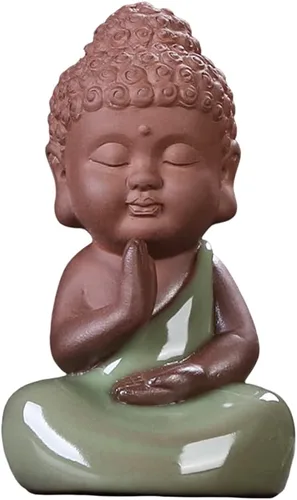 Miniatura 9 de Kingzhuo Pequeña estatua de Buda de cerámica, figura de rulai pacífica, creativas manualidades de bebé, adornos de muñecas, regalo, clásico