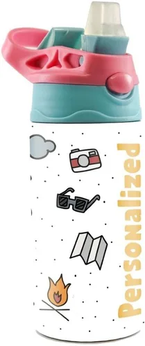 Miniatura 11 de All-Star Sports – Diseño rosa – Botella de agua pequeña de 12 onzas con popote de silicona desplegable – Personalizar con nombre – Aislamiento