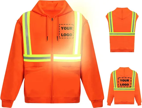 Miniatura 18 de Hi Vis - Sudadera de seguridad con capucha y manga extraíble, forro polar de alta visibilidad, chaqueta de trabajo Negro - Estilo 4