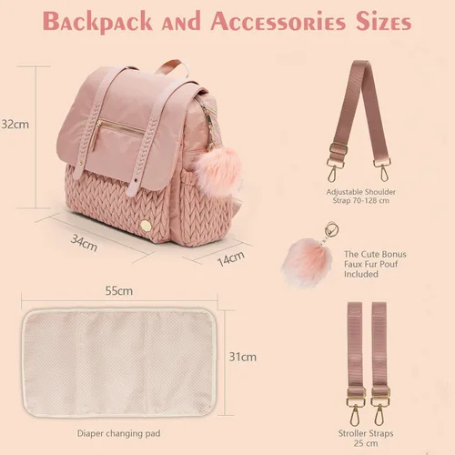 Miniatura 4 de Mochila para pañales de gran capacidad, bolsa de viaje para mamá, impermeable y elegante con cambiador, bolsa de bebé para mujeres y niñas Rosa