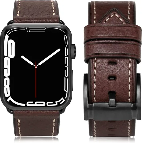 Miniatura 10 de HUAFIY Compatible para Correas de Apple Watch 42mm 44mm 45mm 46mm 49mm 38mm 40mm 41mm, Correa de Cuero Genuino para iWatch Serie 11/10/9/8, 7, 6, 5