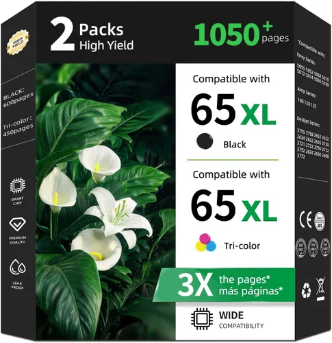Paquete combinado de cartuchos de tinta negro y a color remanufacturados 65 XL, repuesto para cartuchos HP 65 y 65XL (HP65), compatibles con