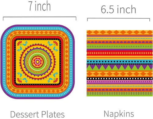 Miniatura 2 de Platos y servilletas de fiesta mexicana sirven 24 chuchos, 64 piezas de platos y servilletas de fiesta para fiesta, suministros de fiesta de cactus