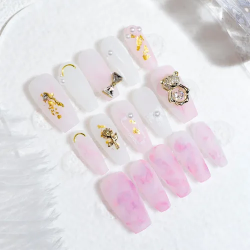 Miniatura 10 de LIGHT RAIN - Uñas a presión medianas con diseño de galaxia Andromeda, de lujo, reutilizables, de siete capas, con acabado UV, uñas postizas hechas a