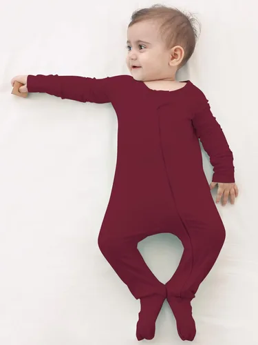Miniatura 4 de GUISBY Pijama de rayón de bambú sin pies, manga larga con cremalleras de 2 vías, mamelucos para dormir
