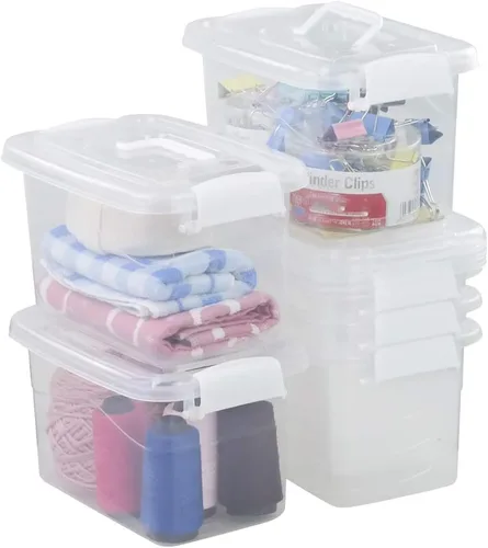 Miniatura 8 de Paquete de 6 contenedores de almacenamiento para el hogar, contenedor de plástico, caja de cierre con asa (mango negro)