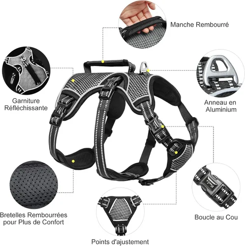 Miniatura 2 de HEELE Arnés para perro, arnés para perro a prueba de escapes, liberación en el cuello, chaleco ajustable reflectante sin tirones con mango duradero
