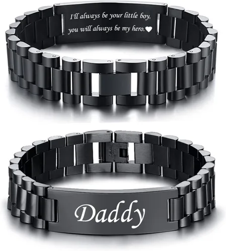 Miniatura 18 de VNOX Correa de reloj masculina de acero inoxidable, pulsera de eslabones personalizada, regalo de joyería para hombres, papá, padre, marido, novio