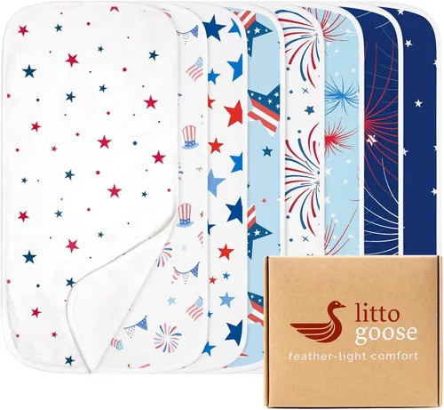 Miniatura 12 de Premium Waterproof Baby Burp Cloths 8 Pack, Extra Large 13" x 26" Soft Absorbent Burping Cloths for Newborn Infant, Patriotic 4th of July Baby