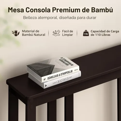 Miniatura 9 de ELYKEN - Mesas consola para entrada, mesa de pasillo de 2 niveles de 36.2" de largo detrás del sofá, mesa de sofá estrecha de 7" para entrada, Marrón