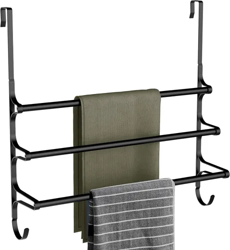 Miniatura 10 de CANYAVE Toallero para colocar sobre la puerta, toallero para puerta de baño, soporte triple para almacenamiento de toallas con ganchos (negro mate)