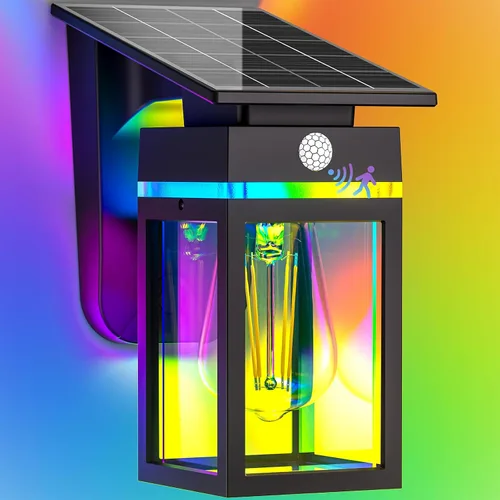 Miniatura 9 de Luces Solares de Porch al Aire Libre, del Anochecer al Amanecer y Luz de Pared con Sensor de Movimiento con Forma de Linterna, 3 Modos IP65