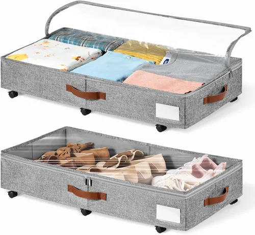 Almacenamiento debajo de la cama de 6 pulgadas con ruedas, paquete de 2, contenedor de almacenamiento de zapatos debajo de la cama con tapa