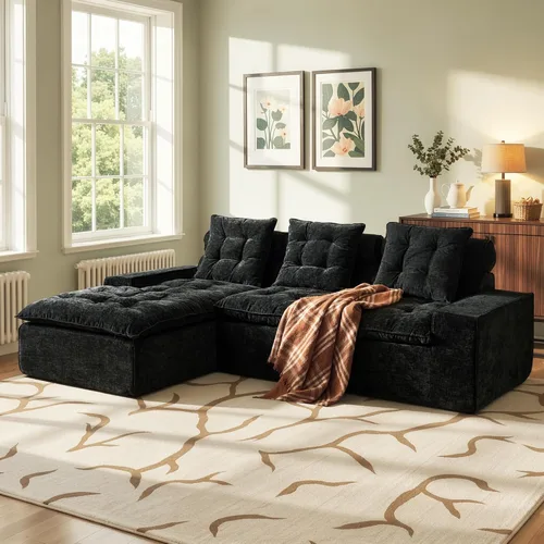 Miniatura 48 de 106" Cloud Boneless Couch with Chaise, L-Shape Deep Seat Sectional Couches, No Assembly Required, Convertible Modular Sleeper Sofa Bed, Living Room