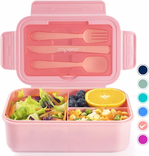 Miniatura 13 de Caperci Caja Bento Clásica para Almuerzo Adulto para Niños Mayores - Envase de Almuerzo de 47 oz con 3 Compartimentos Impermeable para Adultos