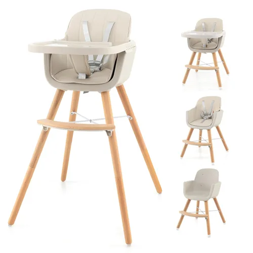 Miniatura 15 de HONEY JOY Silla alta para bebé, silla alta 6 en 1 de madera Eat & Grow con bandeja extraíble, arnés de 5 puntos, cojín de poliuretano y reposapiés