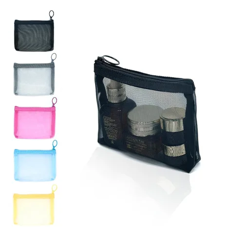 Miniatura 10 de patu Bolsas de malla con cremallera, estuche largo, 5 piezas, organizador de accesorios cosméticos de maquillaje de belleza, juego de artículos