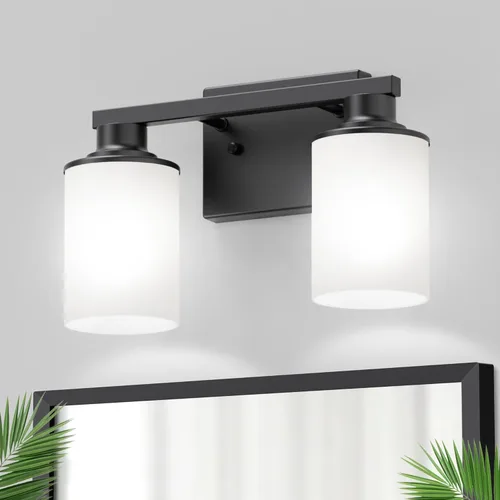 Miniatura 31 de DORESshop Lámparas de baño, 3 luces negras y doradas para baño sobre espejo con pantalla de vidrio transparente, luces de tocador para baño, Negro