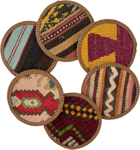 Miniatura 9 de Kilim - Juego de posavasos de tela, juego de posavasos bohemios, posavasos del medio oeste, juego de posavasos de tela, auténtico kilim turco