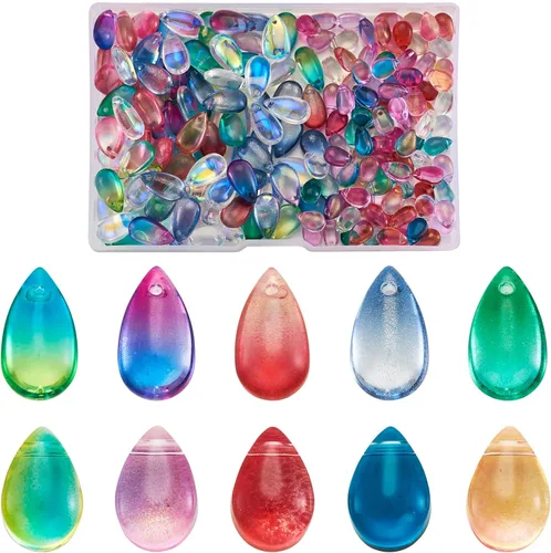 Miniatura 12 de Cheriswelry 48 colgantes de diamantes de imitación de resina en forma de lágrima con ajustes de latón dorado con diamantes de imitación facetados