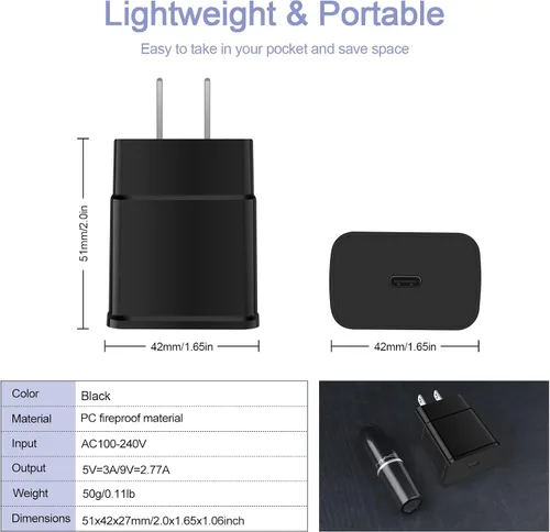 Miniatura 6 de Cargador rápido tipo C de 25 W USB C para Moto Razr 2024 2025 2026, Razr 70 Ultra/70+, Edge 60 Stylus/Moto G Play 2026 2024/G Power/G Stylus/G