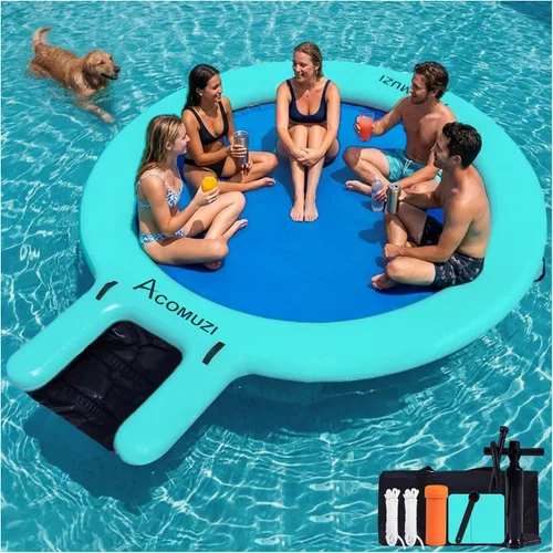 Miniatura 8 de Hamaca de agua inflable de 4/6/8/10/12 pies, flotador flotante redondo para adultos, balsa flotante de piscina resistente para océano y lago