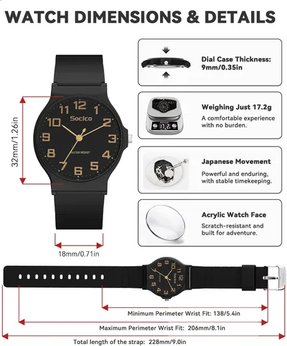 Miniatura 5 de SOCICO Reloj Analógico para Niños y Niñas, Dial Delgado 30M Resistente al Agua Reloj Deportivo de Camuflaje, Relojes de Pulsera Fáciles de Leer