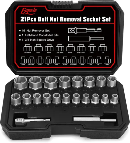 Miniatura 11 de Eapele Juego de extractor de tornillos, enchufes giratorios para quitar tuercas peladas, se ajusta a unidad cuadrada de 3/8 pulgadas con estuche