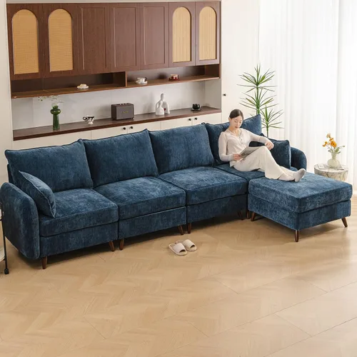 Miniatura 55 de Rexulqo Sofá modular modular de 104 pulgadas con almacenamiento para todos los asientos, sofá grande en forma de L, cómodos sofás de nube con Azul