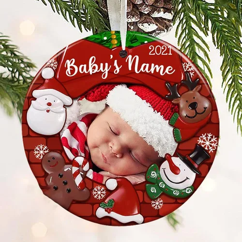 Miniatura 16 de GODLOVER Foto personalizada de bebé con adorno de Navidad de dinosaurio, plano impreso en 2D, adornos de Navidad, regalos de familia, regalo Estilo 1